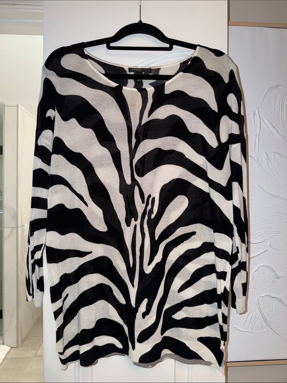 Mango Black & White Zebra-Print Boatneck Tunic